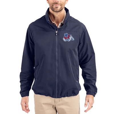 Men's Cutter & Buck Navy Fresno State Bulldogs Charter Eco Recycled Full-Zip Jacket
