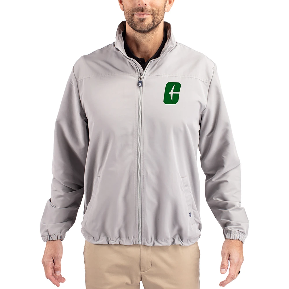 Men's Cutter & Buck Gray Charlotte 49ers Charter Eco Recycled Full-Zip Jacket