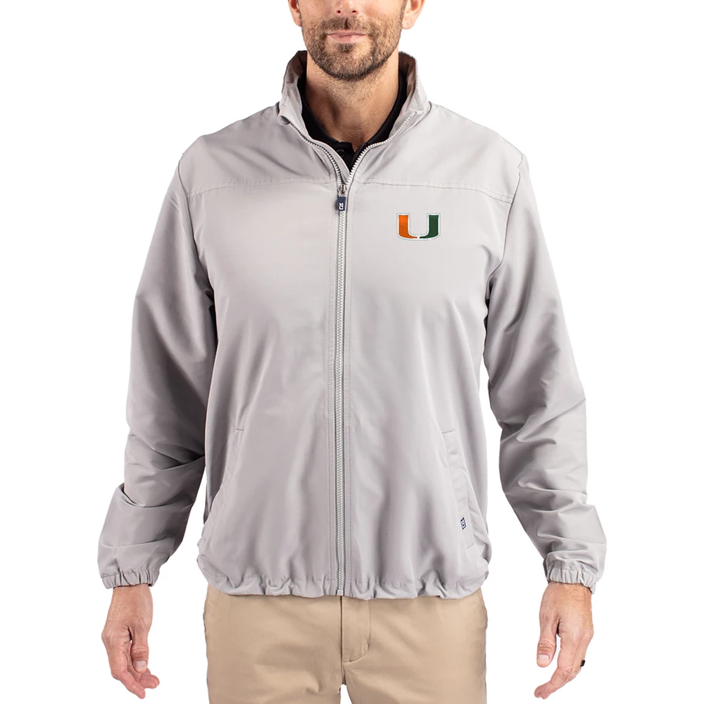 Men's Cutter & Buck Gray Miami Hurricanes Charter Eco Recycled Full-Zip Jacket