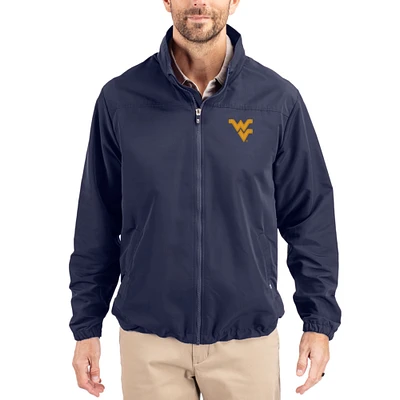 Men's Cutter & Buck Navy West Virginia Mountaineers Charter Eco Recycled Full-Zip Jacket