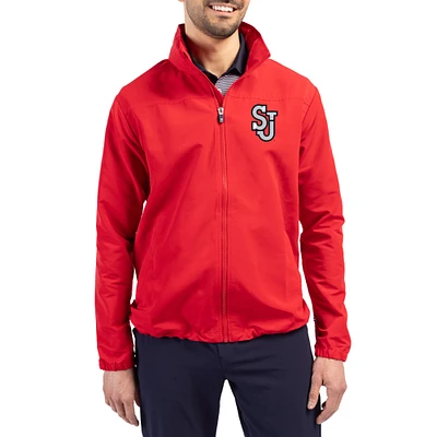 Men's Cutter & Buck Red St. John's Storm Charter Eco Recycled Full-Zip Jacket