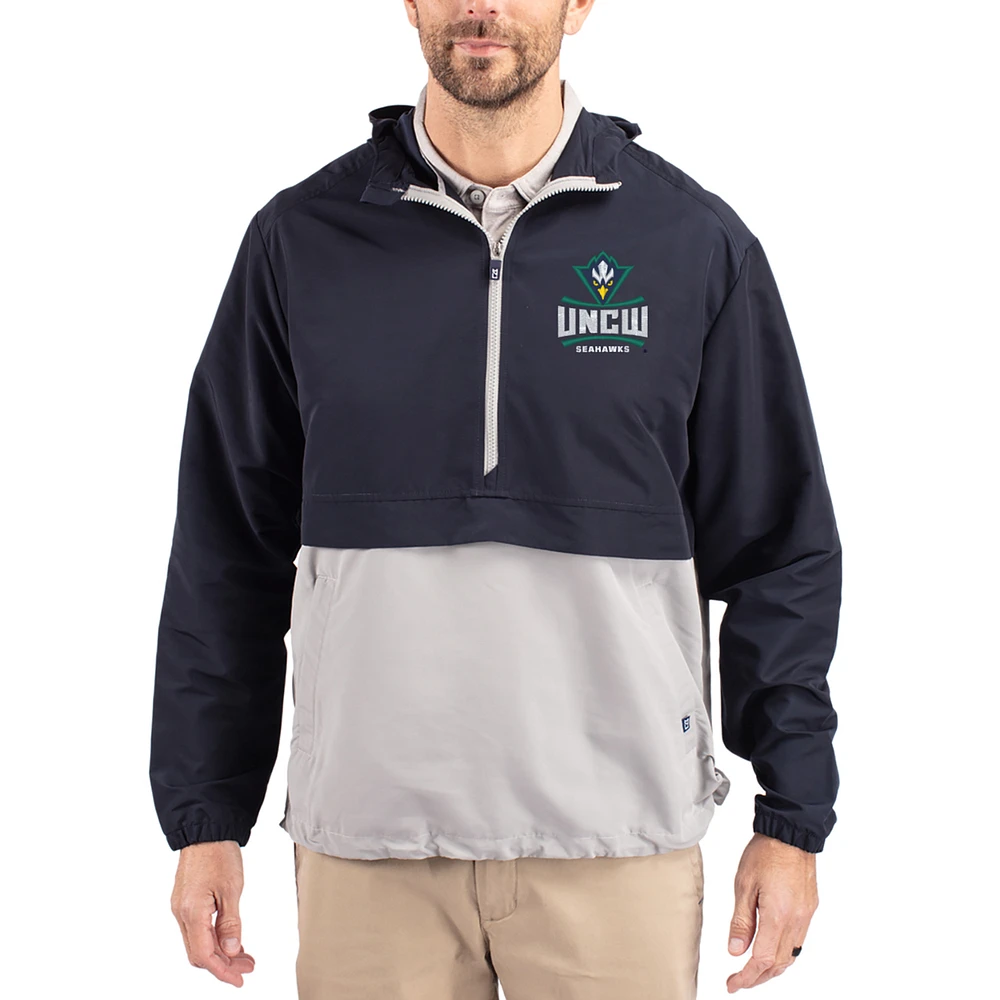 Men's Cutter & Buck Navy UNC Wilmington Seahawks Charter Eco Recycled Half-Zip Anorak Jacket