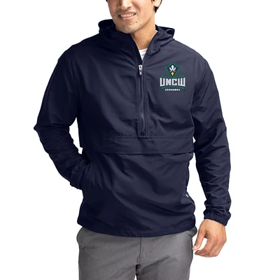 Men's Cutter & Buck Navy UNC Wilmington Seahawks Charter Eco Recycled Half-Zip Anorak Jacket