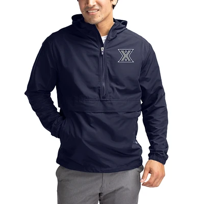 Men's Cutter & Buck Navy Xavier Musketeers Charter Eco Recycled Half-Zip Anorak Jacket