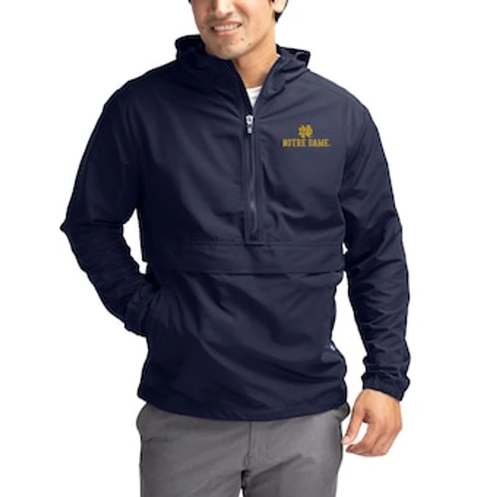 Men's Cutter & Buck Navy Notre Dame Fighting Irish Charter Eco Recycled Half-Zip Anorak Jacket