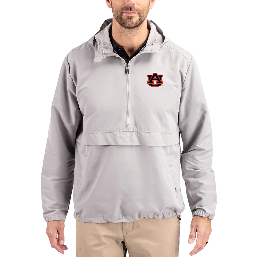 Men's Cutter & Buck Gray Auburn Tigers Charter Eco Recycled Half-Zip Anorak Jacket