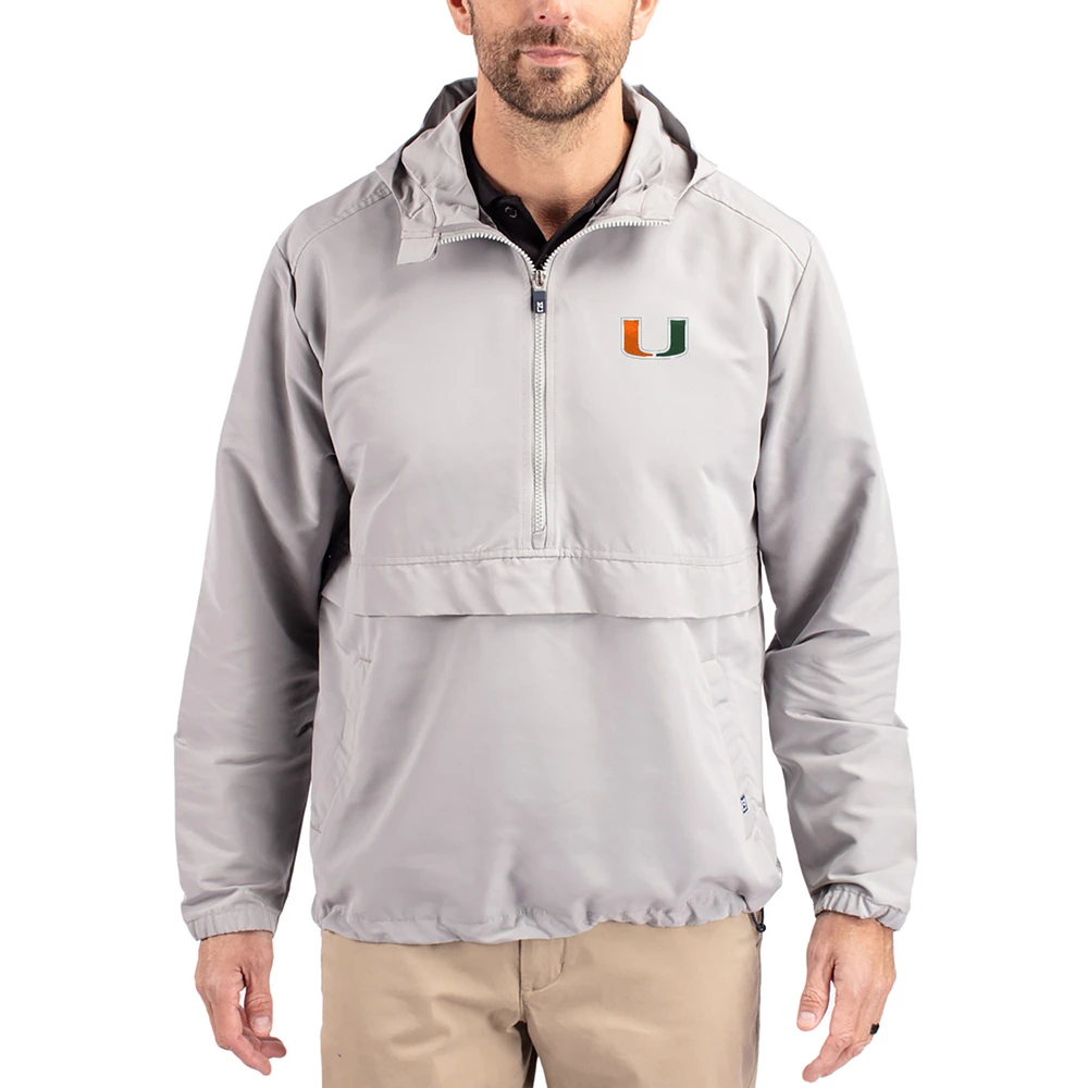 Men's Cutter & Buck Gray Miami Hurricanes Charter Eco Recycled Half-Zip Anorak Jacket