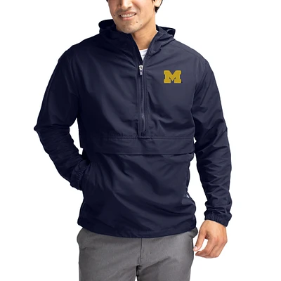 Men's Cutter & Buck Navy Michigan Wolverines Charter Eco Recycled Half-Zip Anorak Jacket