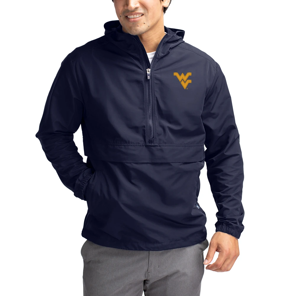 Men's Cutter & Buck Navy West Virginia Mountaineers Charter Eco Recycled Half-Zip Anorak Jacket
