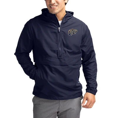 Men's Cutter & Buck Navy UTEP Miners Charter Eco Recycled Half-Zip Anorak Jacket