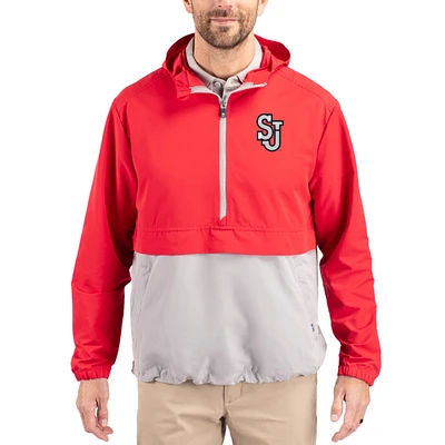 Men's Cutter & Buck Red St. John's Storm Charter Eco Recycled Half-Zip Anorak Jacket