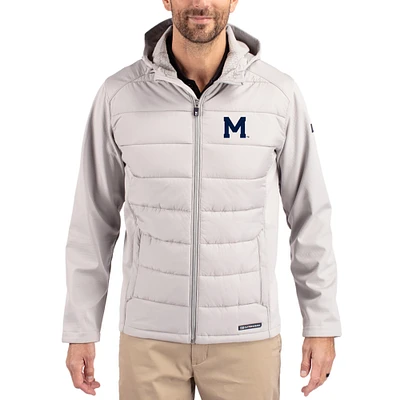 Men's Cutter & Buck Gray Michigan Wolverines Evoke Hybrid Eco Softshell Recycled Full Zip Hooded Jacket