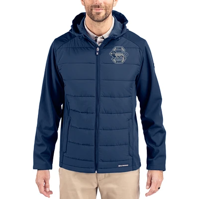 Men's Cutter & Buck Navy Penn State Nittany Lions Evoke Hybrid Eco Softshell Recycled Full Zip Hooded Jacket