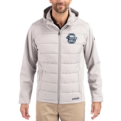 Men's Cutter & Buck Gray Penn State Nittany Lions Evoke Hybrid Eco Softshell Recycled Full Zip Hooded Jacket