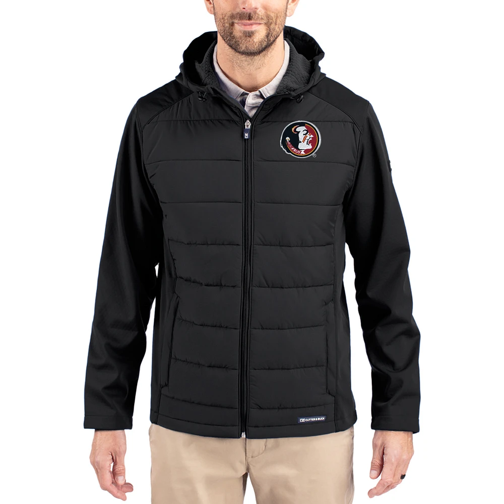 Men's Cutter & Buck Florida State Seminoles Evoke Hybrid Eco Softshell Recycled Full Zip Hooded Jacket