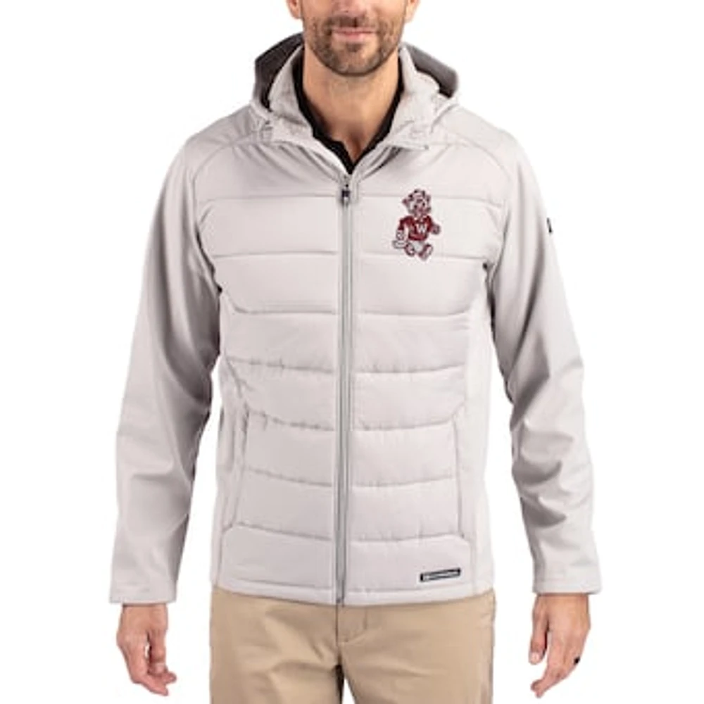 Men's Cutter & Buck Washington State Cougars Evoke Hybrid Eco Softshell Recycled Full Zip Hooded Jacket