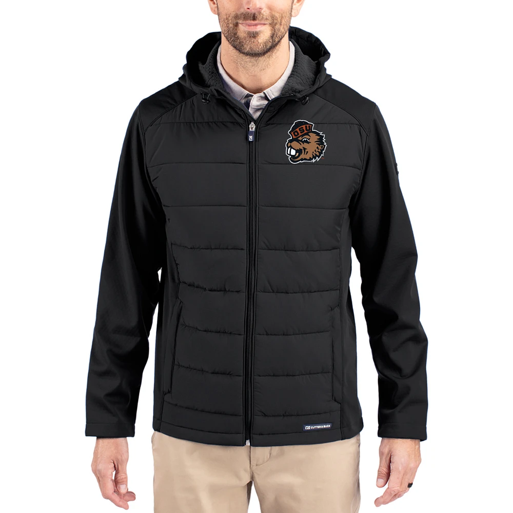 Men's Cutter & Buck Oregon State Beavers Evoke Hybrid Eco Softshell Recycled Full Zip Hooded Jacket