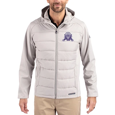 Men's Cutter & Buck Northwestern Wildcats Evoke Hybrid Eco Softshell Recycled Full Zip Hooded Jacket