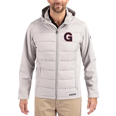 Men's Cutter & Buck Gray Gonzaga Bulldogs Evoke Hybrid Eco Softshell Recycled Full Zip Hooded Jacket