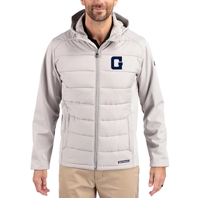Men's Cutter & Buck Gray Georgetown Hoyas Evoke Hybrid Eco Softshell Recycled Full Zip Hooded Jacket