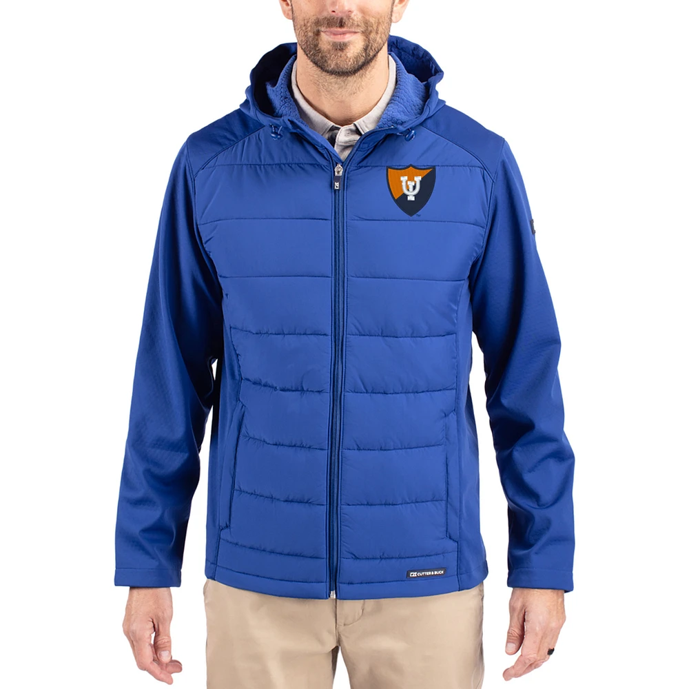 Men's Cutter & Buck Illinois Fighting Illini Evoke Hybrid Eco Softshell Recycled Full Zip Hooded Jacket