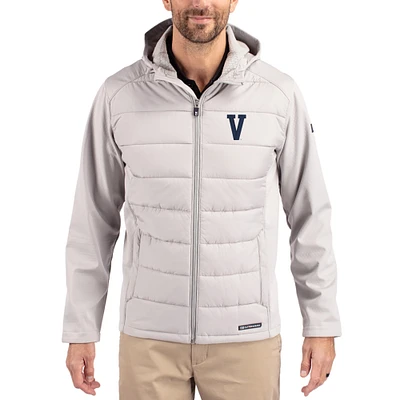 Men's Cutter & Buck Gray Villanova Wildcats Evoke Hybrid Eco Softshell Recycled Full Zip Hooded Jacket