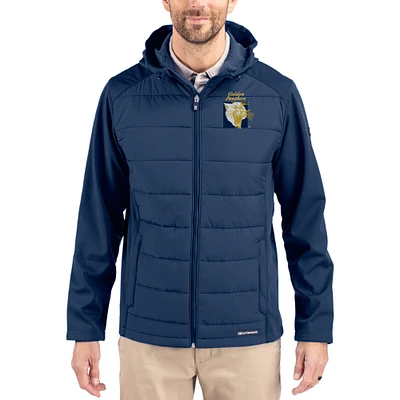 Men's Cutter & Buck Navy FIU Panthers Evoke Hybrid Eco Softshell Recycled Full Zip Hooded Jacket