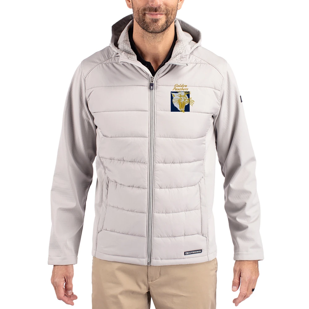 Men's Cutter & Buck Gray FIU Panthers Evoke Hybrid Eco Softshell Recycled Full Zip Hooded Jacket