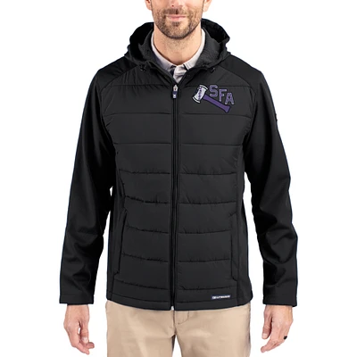 Men's Cutter & Buck Stephen F Austin Lumberjacks Evoke Hybrid Eco Softshell Recycled Full Zip Hooded Jacket