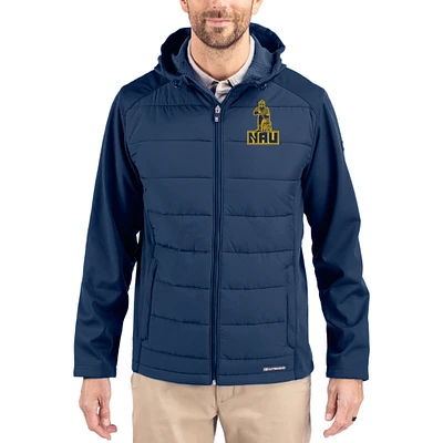 Men's Cutter & Buck Navy Northern Arizona Lumberjacks Evoke Hybrid Eco Softshell Recycled Full Zip Hooded Jacket