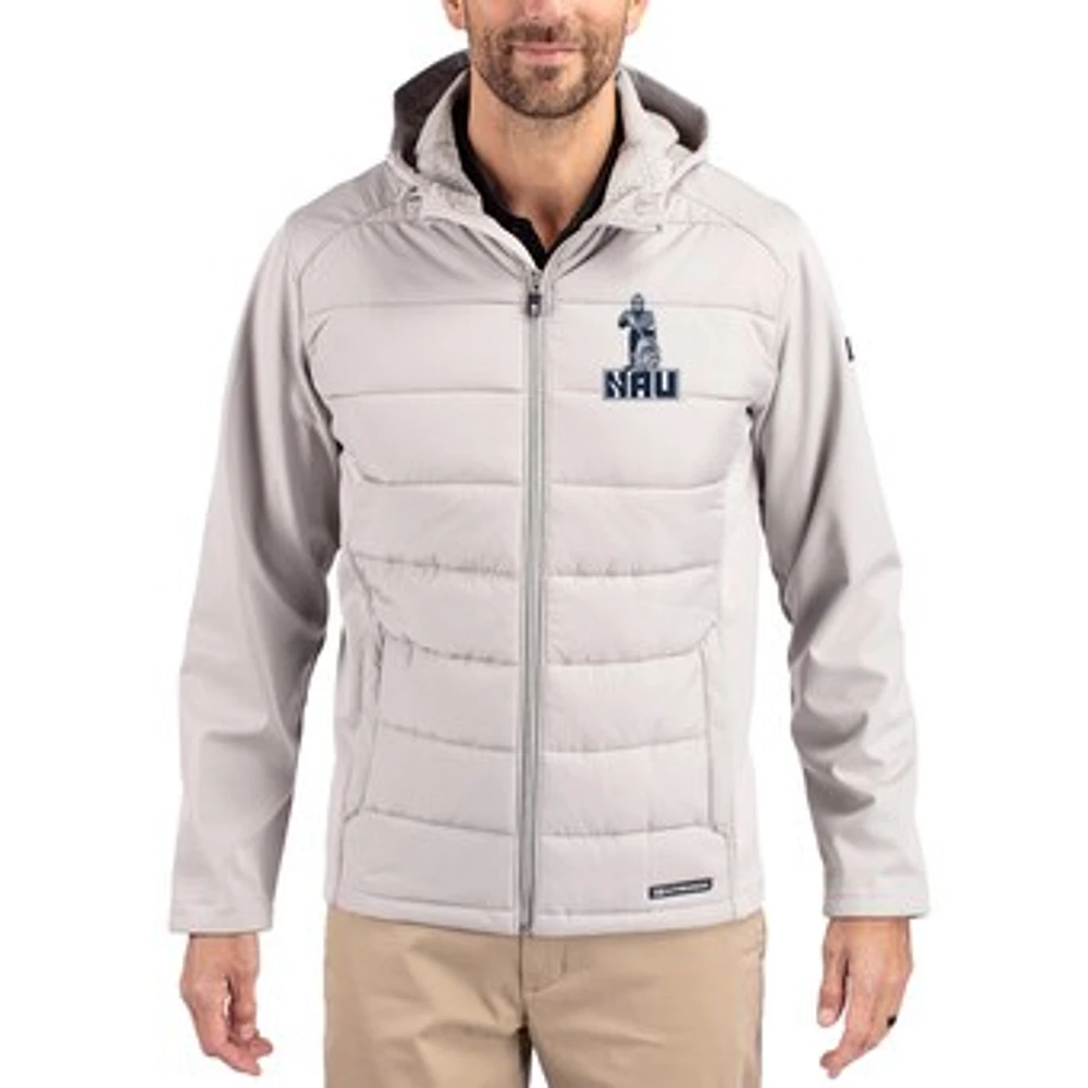 Men's Cutter & Buck Gray Northern Arizona Lumberjacks Evoke Hybrid Eco Softshell Recycled Full Zip Hooded Jacket