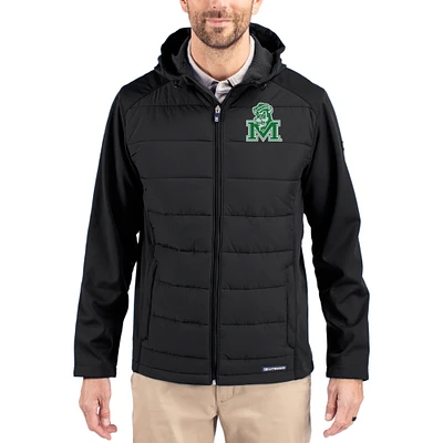 Men's Cutter & Buck Marshall Thundering Herd Evoke Hybrid Eco Softshell Recycled Full Zip Hooded Jacket