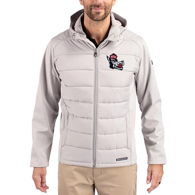 Men's Cutter & Buck NC State Wolfpack Evoke Hybrid Eco Softshell Recycled Full Zip Hooded Jacket