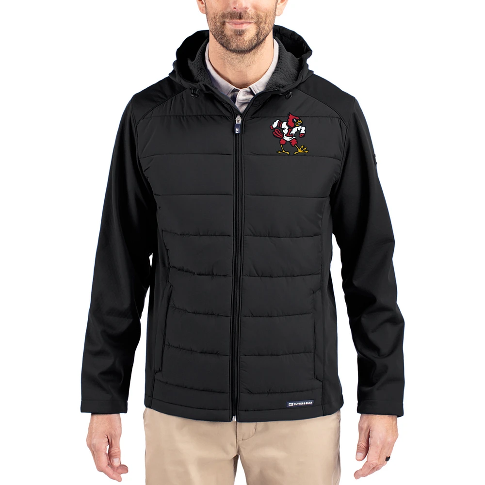 Men's Cutter & Buck Louisville Cardinals Evoke Hybrid Eco Softshell Recycled Full Zip Hooded Jacket