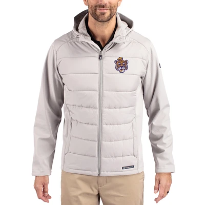Men's Cutter & Buck LSU Tigers Evoke Hybrid Eco Softshell Recycled Full Zip Hooded Jacket