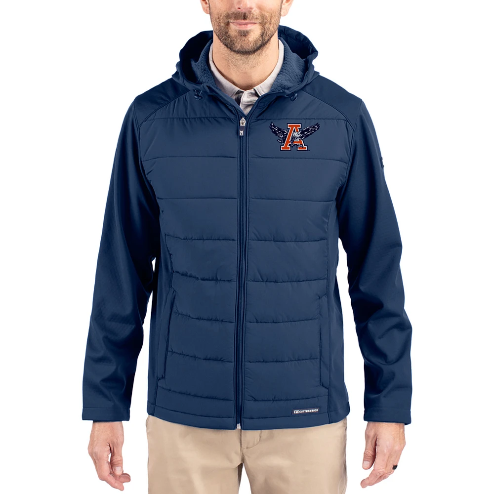 Men's Cutter & Buck Navy Auburn Tigers Evoke Hybrid Eco Softshell Recycled Full Zip Hooded Jacket