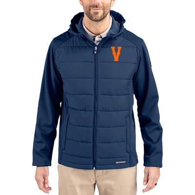 Men's Cutter & Buck Navy Virginia Cavaliers Evoke Hybrid Eco Softshell Recycled Full Zip Hooded Jacket