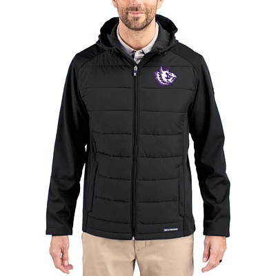 Men's Cutter & Buck TCU Horned Frogs Evoke Hybrid Eco Softshell Recycled Full Zip Hooded Jacket