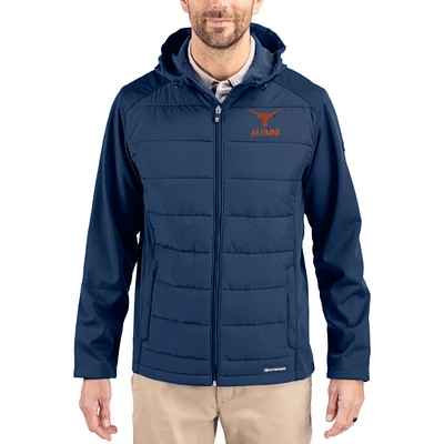 Men's Cutter & Buck Navy Texas Longhorns Evoke Hybrid Eco Softshell Recycled Full Zip Hooded Jacket
