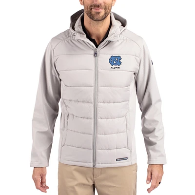 Men's Cutter & Buck Gray North Carolina Tar Heels Evoke Hybrid Eco Softshell Recycled Full Zip Hooded Jacket