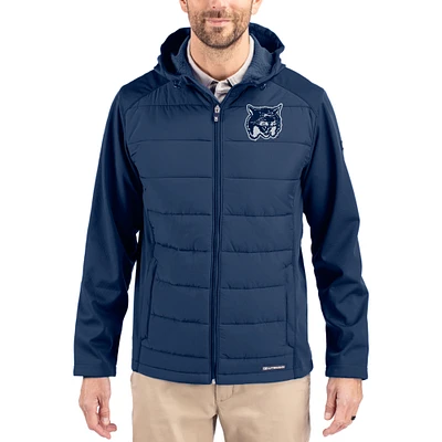Men's Cutter & Buck Navy New Hampshire Wildcats Evoke Hybrid Eco Softshell Recycled Full Zip Hooded Jacket