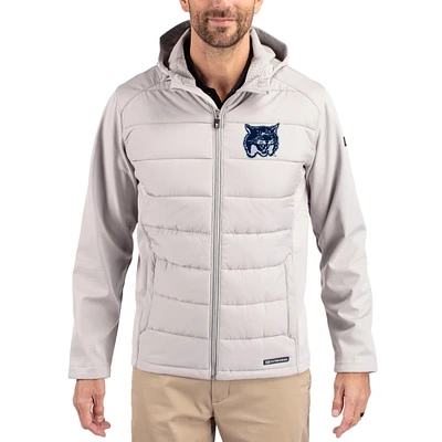 Men's Cutter & Buck Gray New Hampshire Wildcats Evoke Hybrid Eco Softshell Recycled Full Zip Hooded Jacket