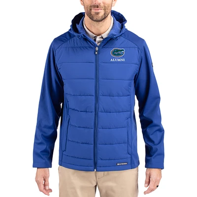 Men's Cutter & Buck Royal Florida Gators Evoke Hybrid Eco Softshell Recycled Full Zip Hooded Jacket
