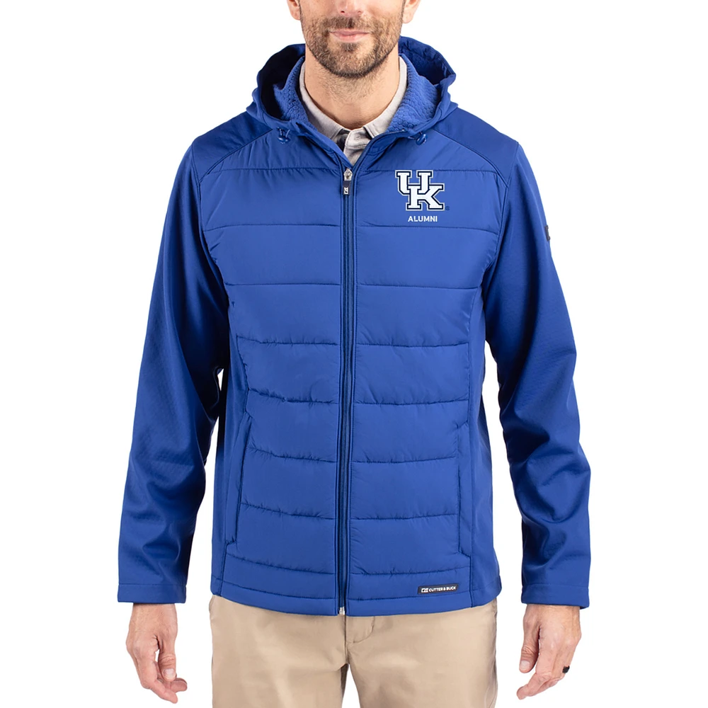 Men's Cutter & Buck Royal Kentucky Wildcats Evoke Hybrid Eco Softshell Recycled Full Zip Hooded Jacket