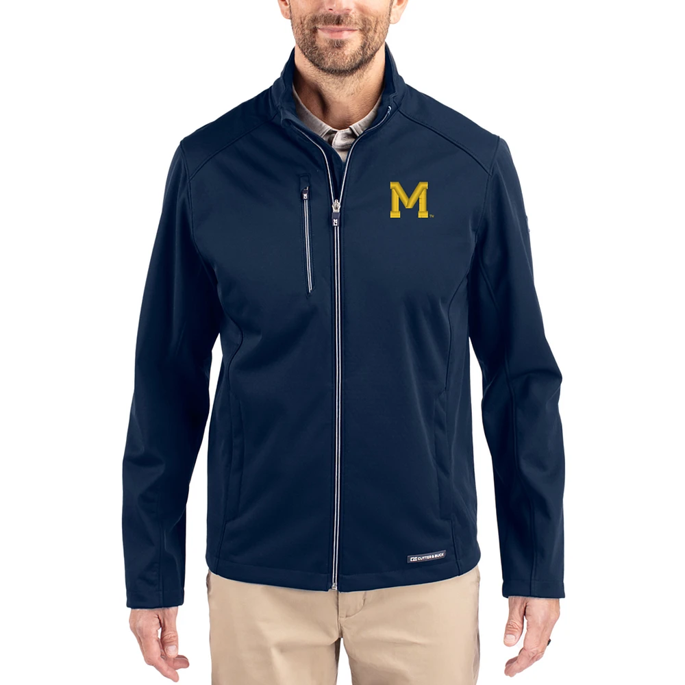 Men's Cutter & Buck Navy Michigan Wolverines Evoke Eco Softshell Recycled Full-Zip Jacket