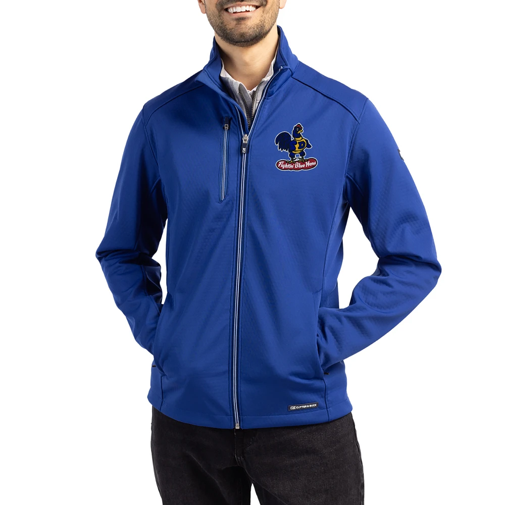 Men's Cutter & Buck Blue Delaware Fightin' Hens Evoke Eco Softshell Recycled Full-Zip Jacket