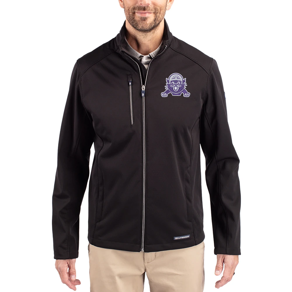 Men's Cutter & Buck Black Northwestern Wildcats Evoke Eco Softshell Recycled Full-Zip Jacket