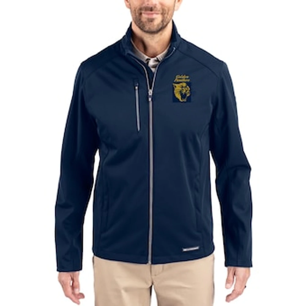 Men's Cutter & Buck Navy FIU Panthers Evoke Eco Softshell Recycled Full-Zip Jacket