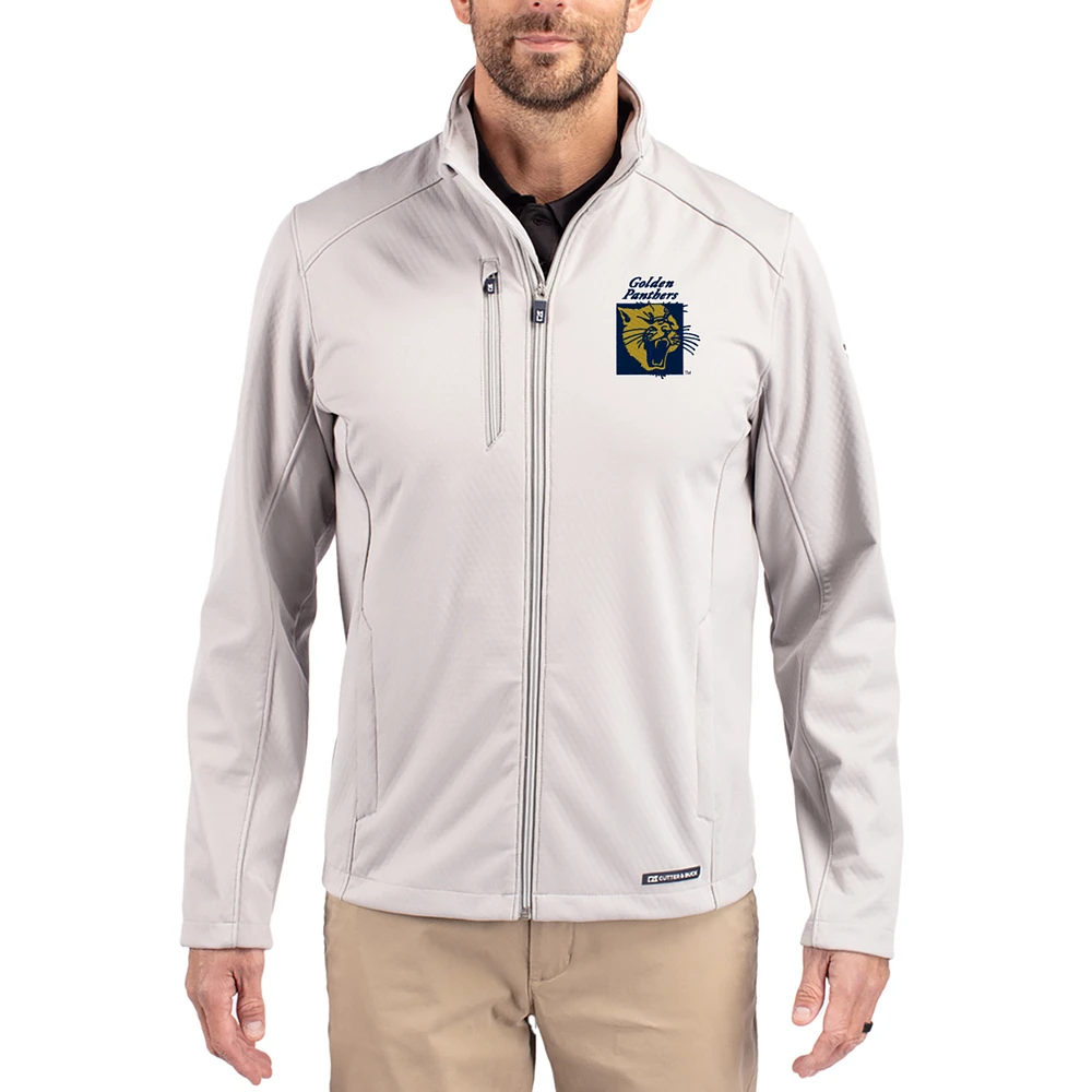 Men's Cutter & Buck Gray FIU Panthers Evoke Eco Softshell Recycled Full-Zip Jacket