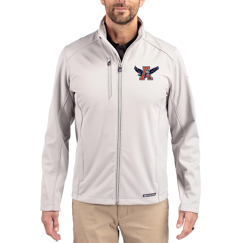 Men's Cutter & Buck Gray Auburn Tigers Evoke Eco Softshell Recycled Full-Zip Jacket